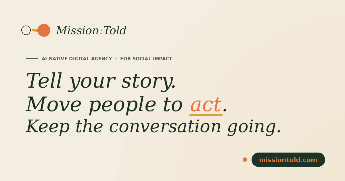 Mission:Told. Tell your story. Move people to act. Keep the conversation going.